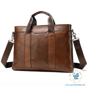 15" Men's Leather Briefcase, Ideal for Office essentials inc MacBook/iPad/Laptop   in Black or Brown