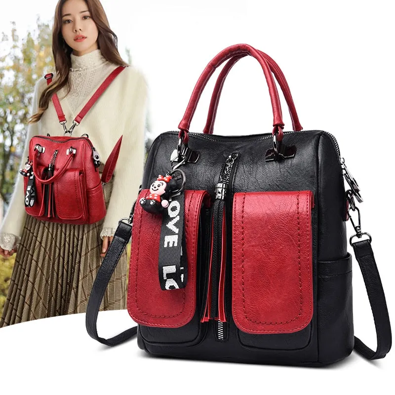 3-in-1 Women Backpacks Vintage Female Shoulder Bags Soft Leather Backpack Ladies Travel Back Pack Luxury Bags for Girls Mochila