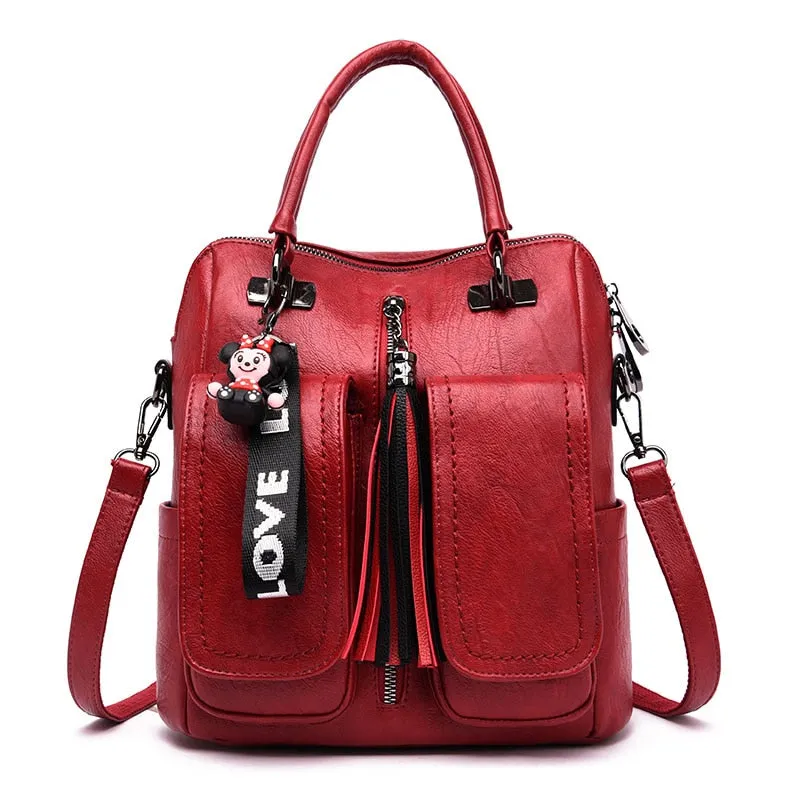 3-in-1 Women Backpacks Vintage Female Shoulder Bags Soft Leather Backpack Ladies Travel Back Pack Luxury Bags for Girls Mochila