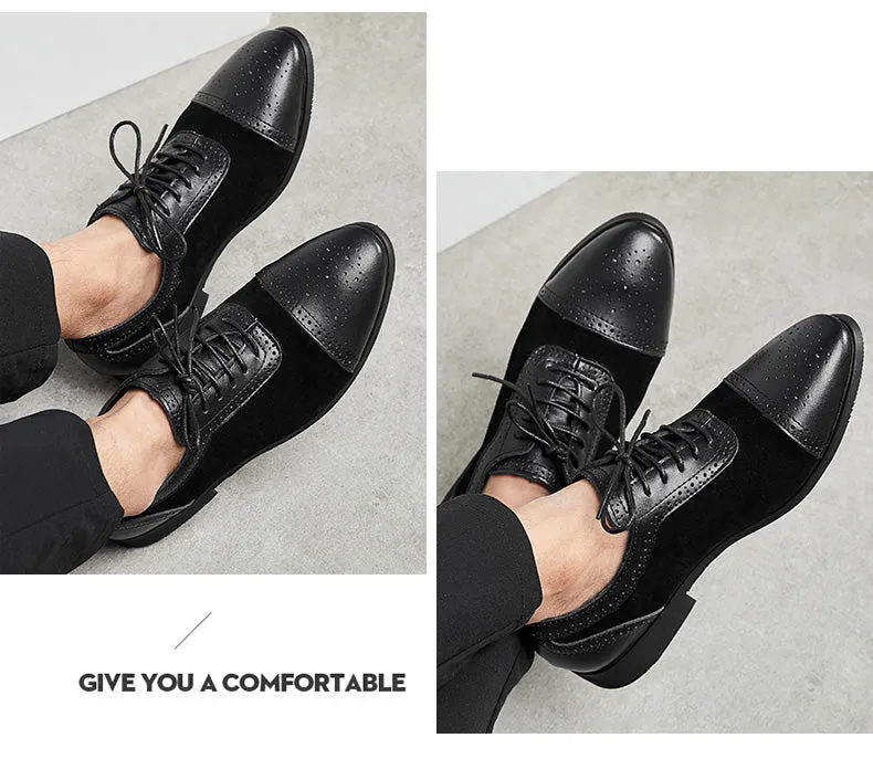 Bernie - Dark Academia Men's Cap Toe Oxford Genuine Leather and Suede Shoes
