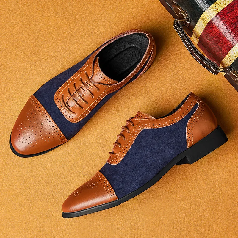 Bernie - Dark Academia Men's Cap Toe Oxford Genuine Leather and Suede Shoes