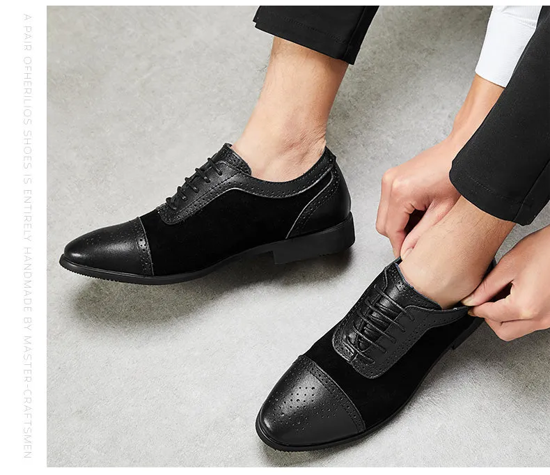 Bernie - Dark Academia Men's Cap Toe Oxford Genuine Leather and Suede Shoes