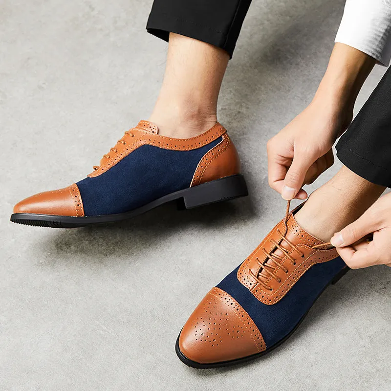 Bernie - Dark Academia Men's Cap Toe Oxford Genuine Leather and Suede Shoes