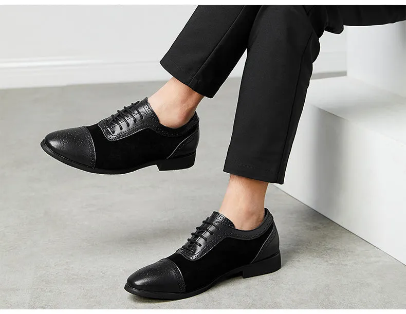 Bernie - Dark Academia Men's Cap Toe Oxford Genuine Leather and Suede Shoes