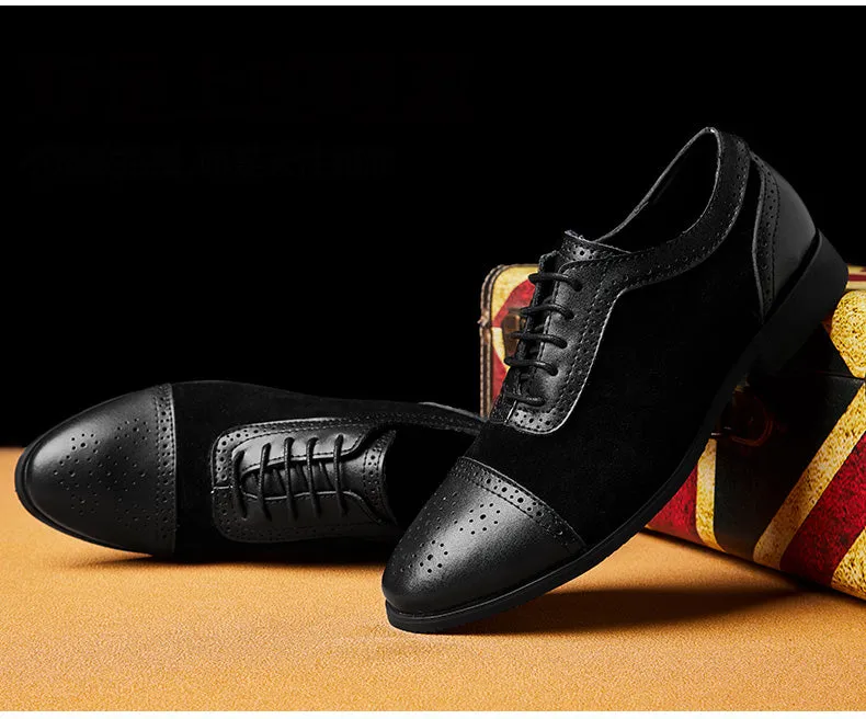 Bernie - Dark Academia Men's Cap Toe Oxford Genuine Leather and Suede Shoes
