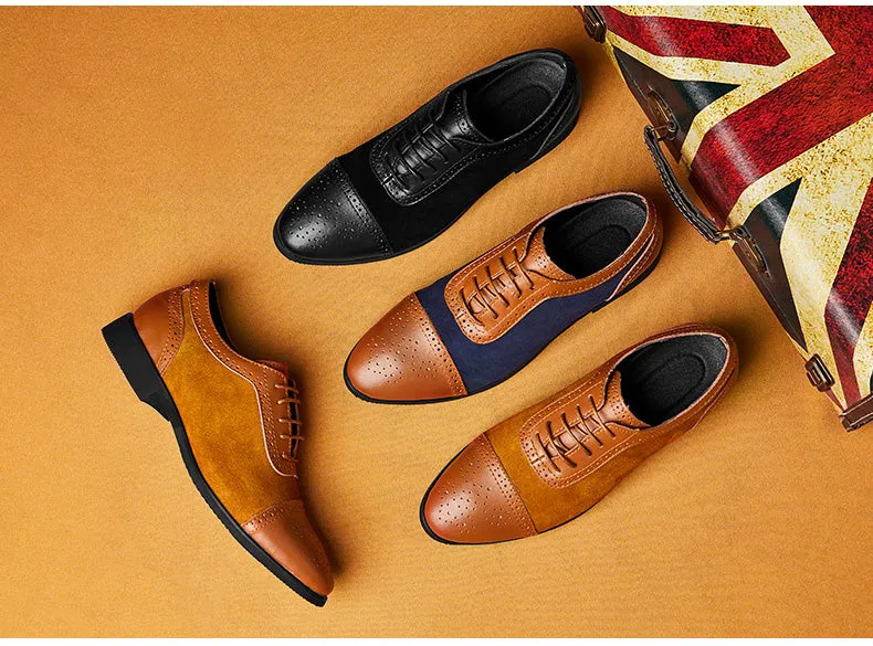 Bernie - Dark Academia Men's Cap Toe Oxford Genuine Leather and Suede Shoes
