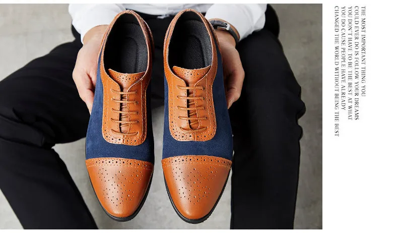 Bernie - Dark Academia Men's Cap Toe Oxford Genuine Leather and Suede Shoes