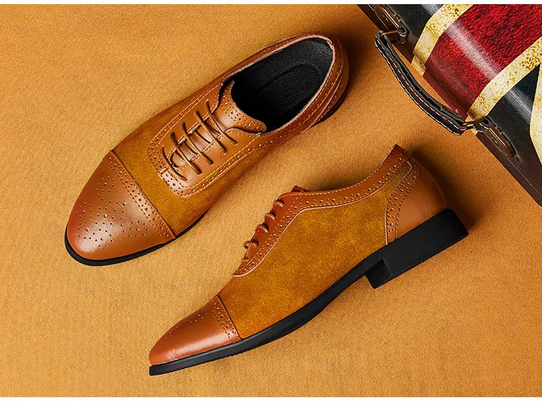 Bernie - Dark Academia Men's Cap Toe Oxford Genuine Leather and Suede Shoes