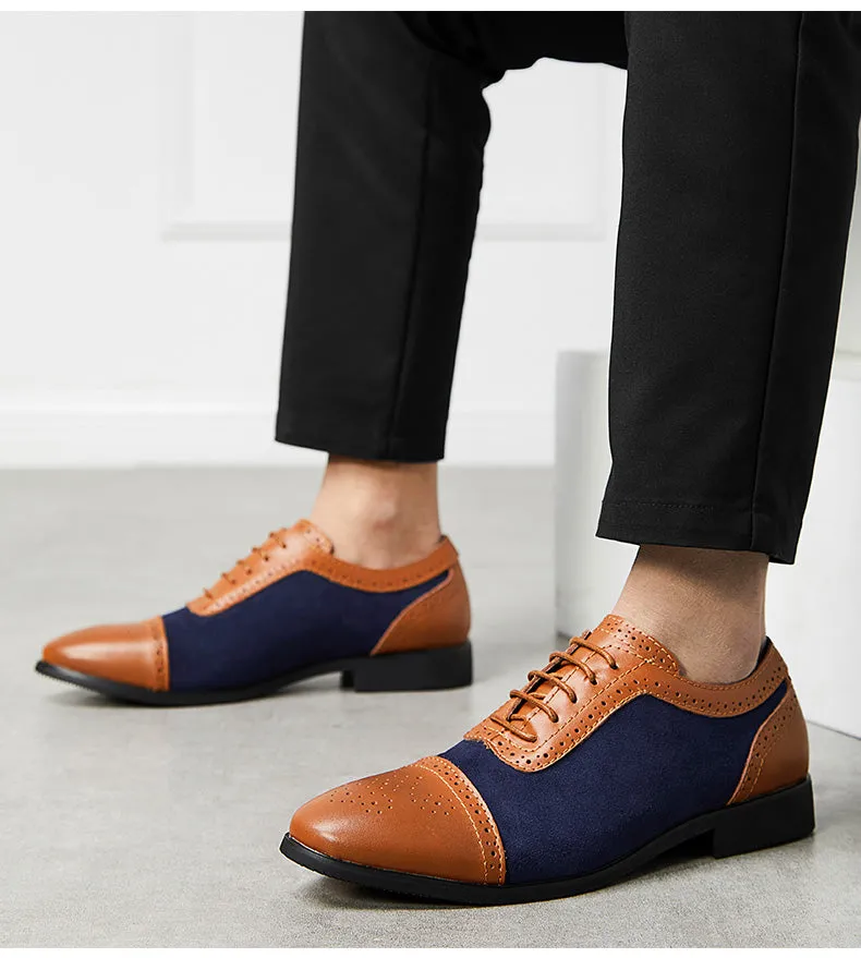 Bernie - Dark Academia Men's Cap Toe Oxford Genuine Leather and Suede Shoes