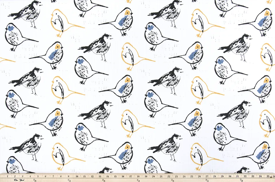 Bird Toile Brazilian Yellow Slub Canvas Fabric By Premier Prints