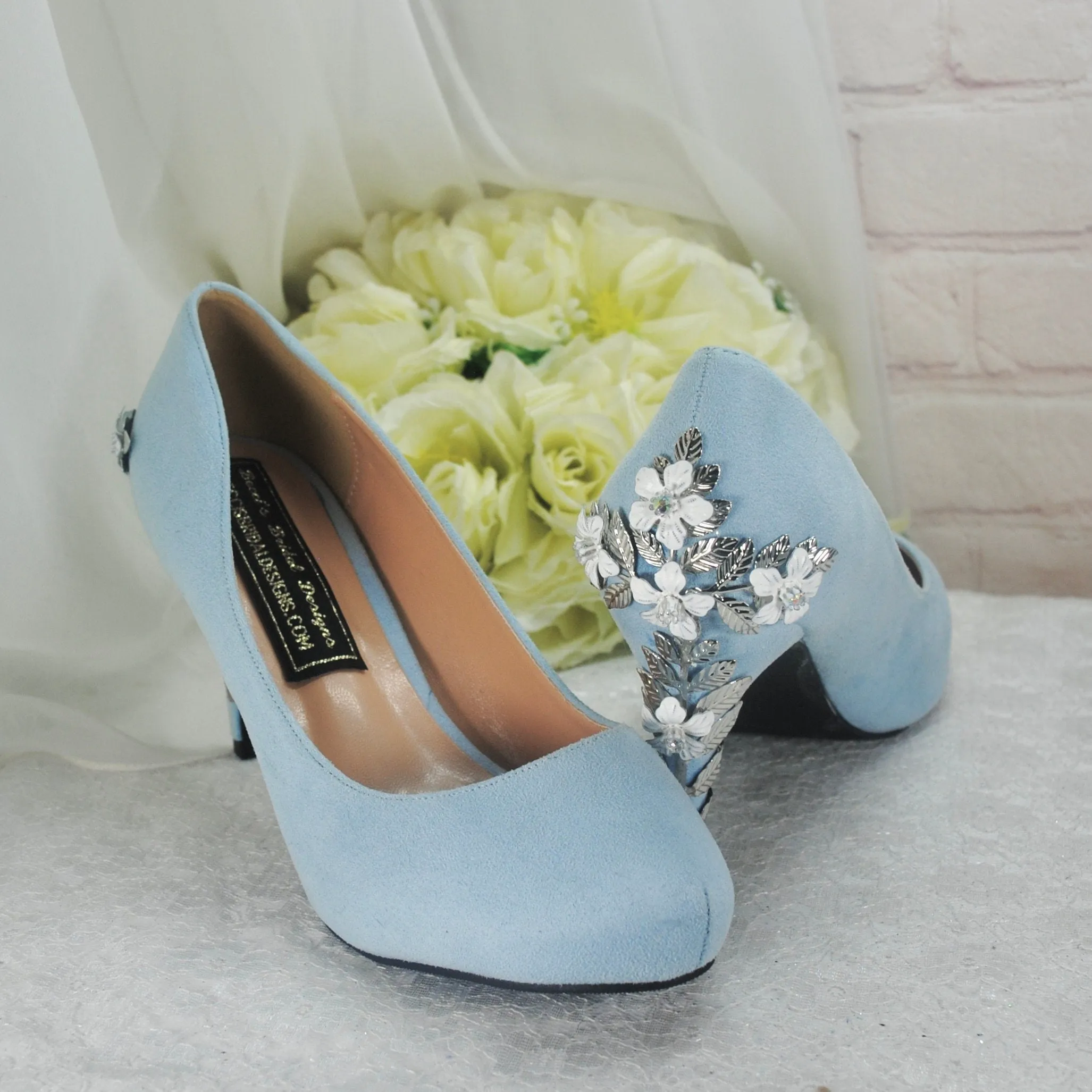 Blue Round Toe with Silver Flower Heel UK6/US8.5