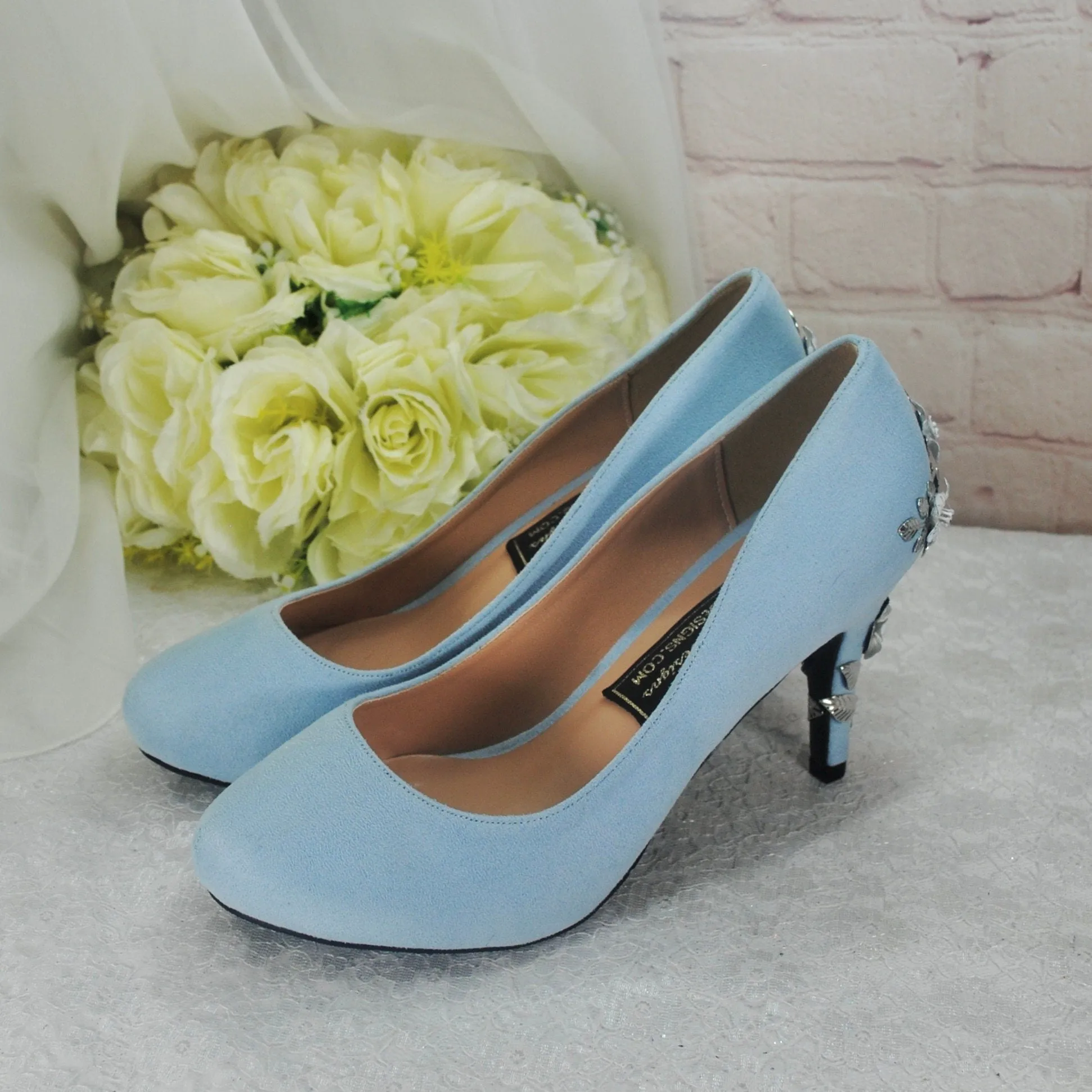 Blue Round Toe with Silver Flower Heel UK6/US8.5