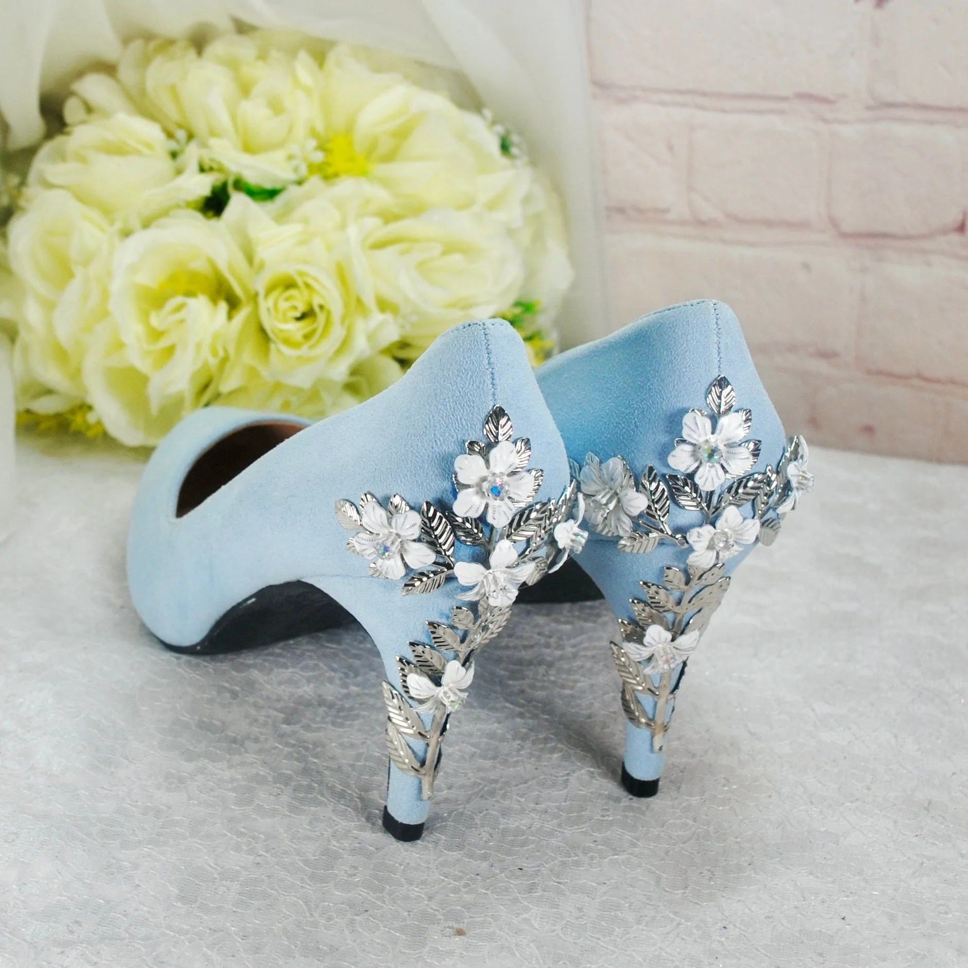 Blue Round Toe with Silver Flower Heel UK6/US8.5