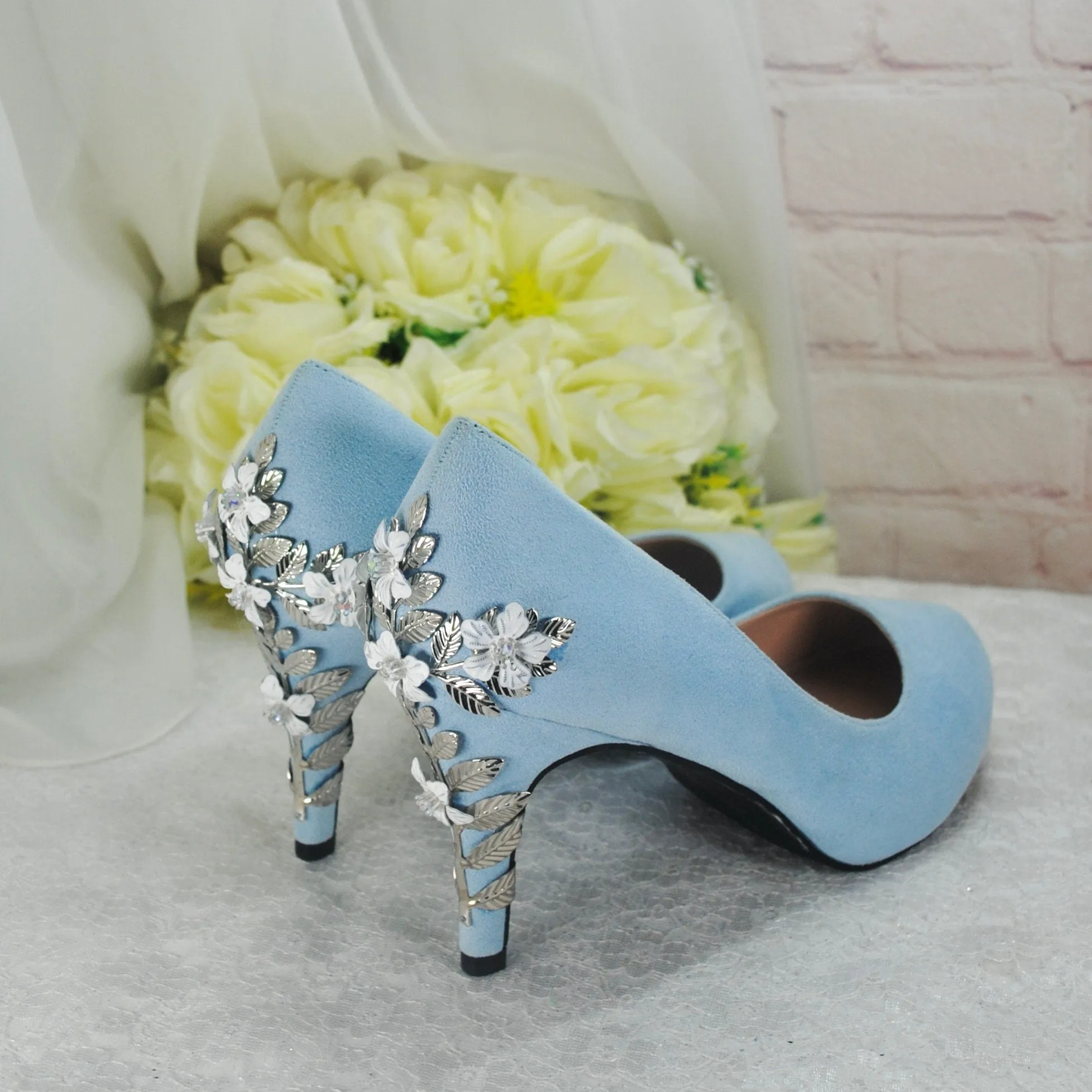 Blue Round Toe with Silver Flower Heel UK6/US8.5