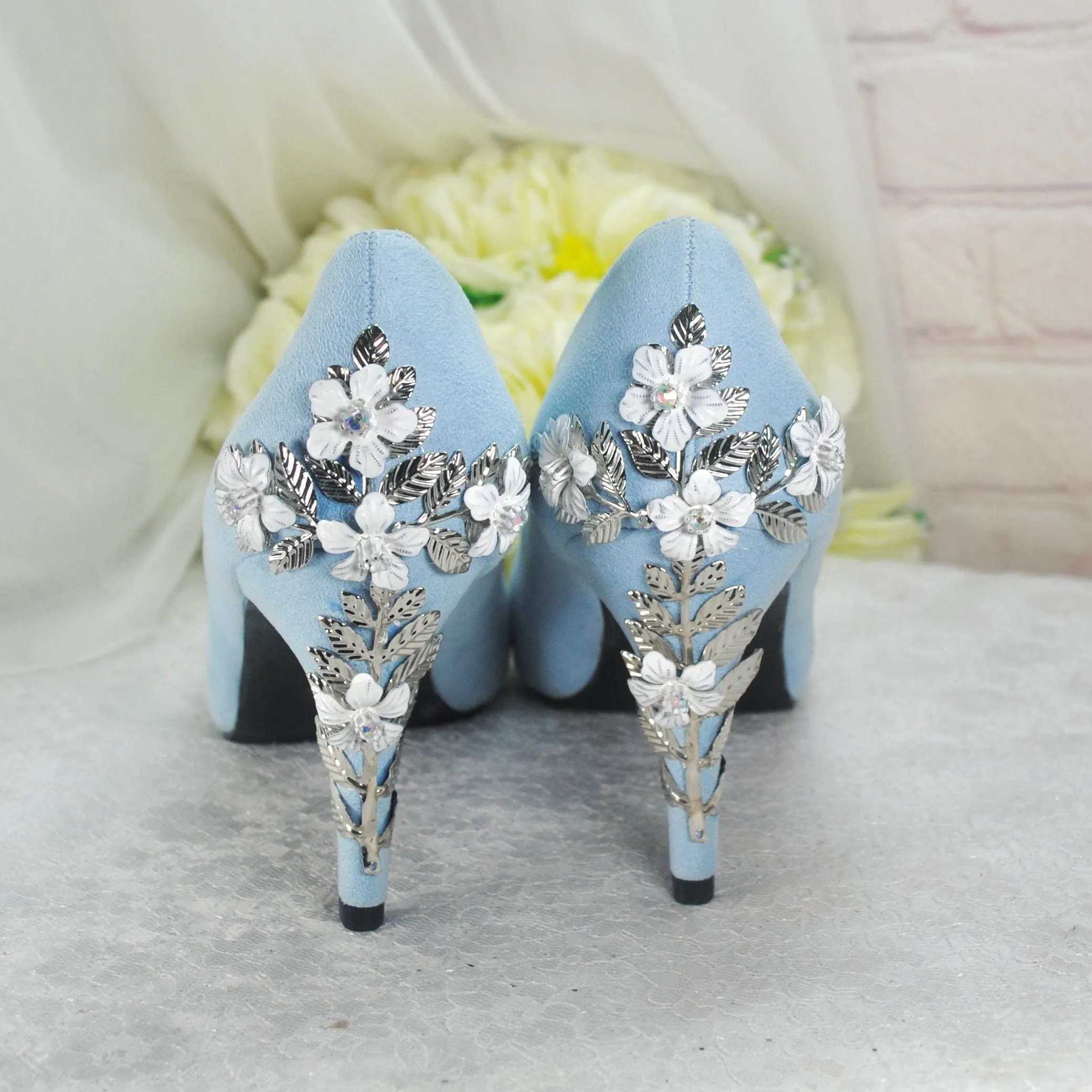 Blue Round Toe with Silver Flower Heel UK6/US8.5