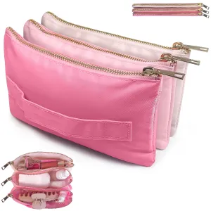 BOBBIE BAGS Accordion Makeup Bag, Travel Makeup Bag with 3 Compartments, Multi-Pouch Cosmetic Bags, Toiletry Bag for Women, Make up Accessories Organizer, Zipper Pouch Pink Preppy Stuff