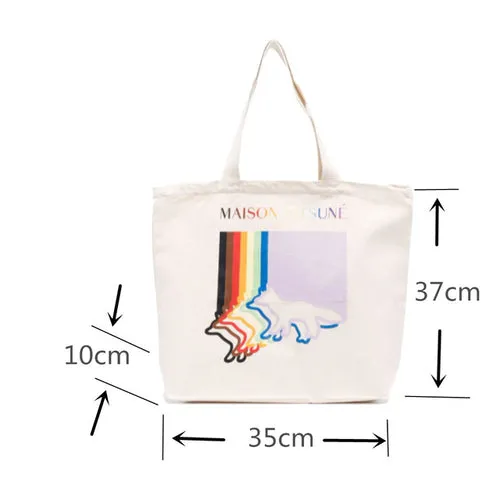 Canvas Tote Bag Fox Print Shoulder Shopper Bag