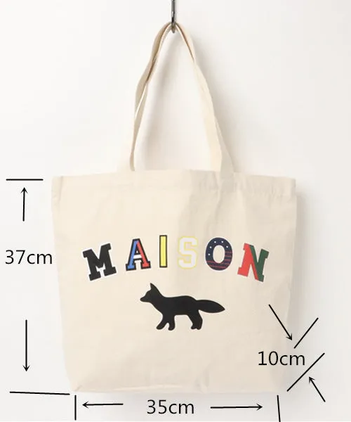 Canvas Tote Bag Fox Print Shoulder Shopper Bag