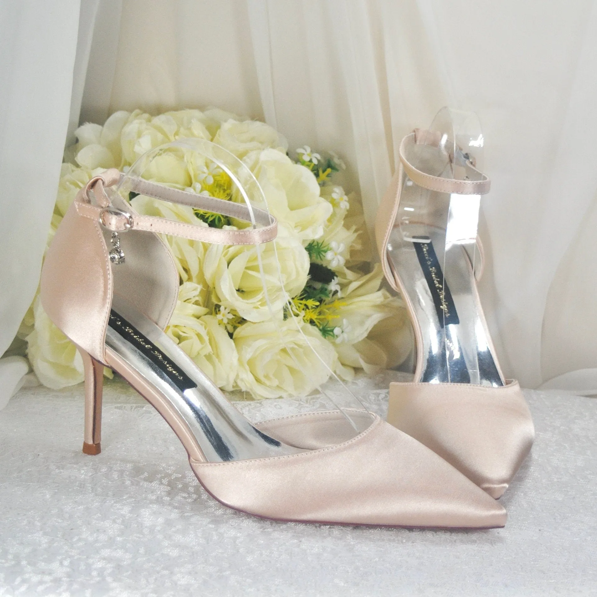 Champagne Satin Sandals Size UK8/US10