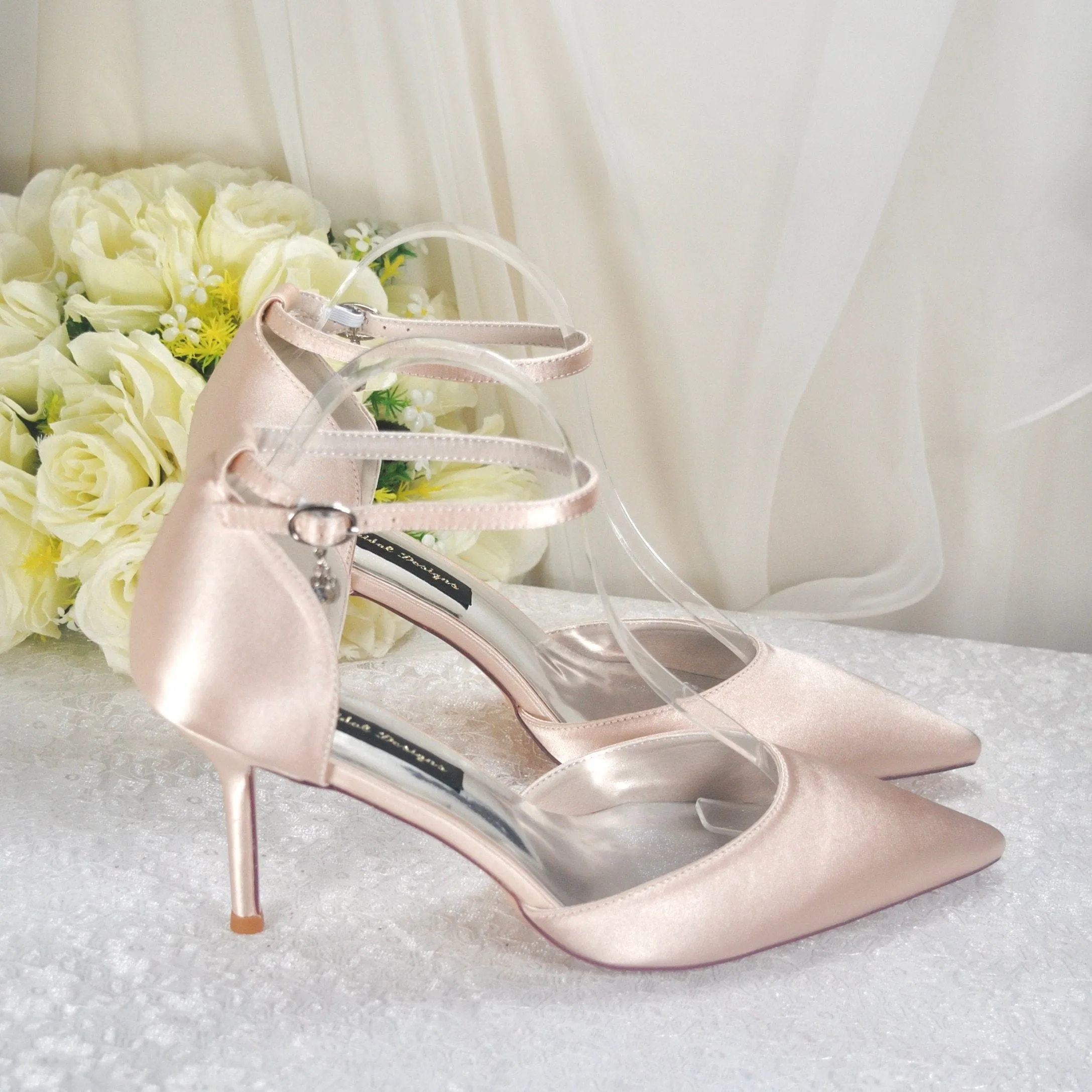 Champagne Satin Sandals Size UK8/US10