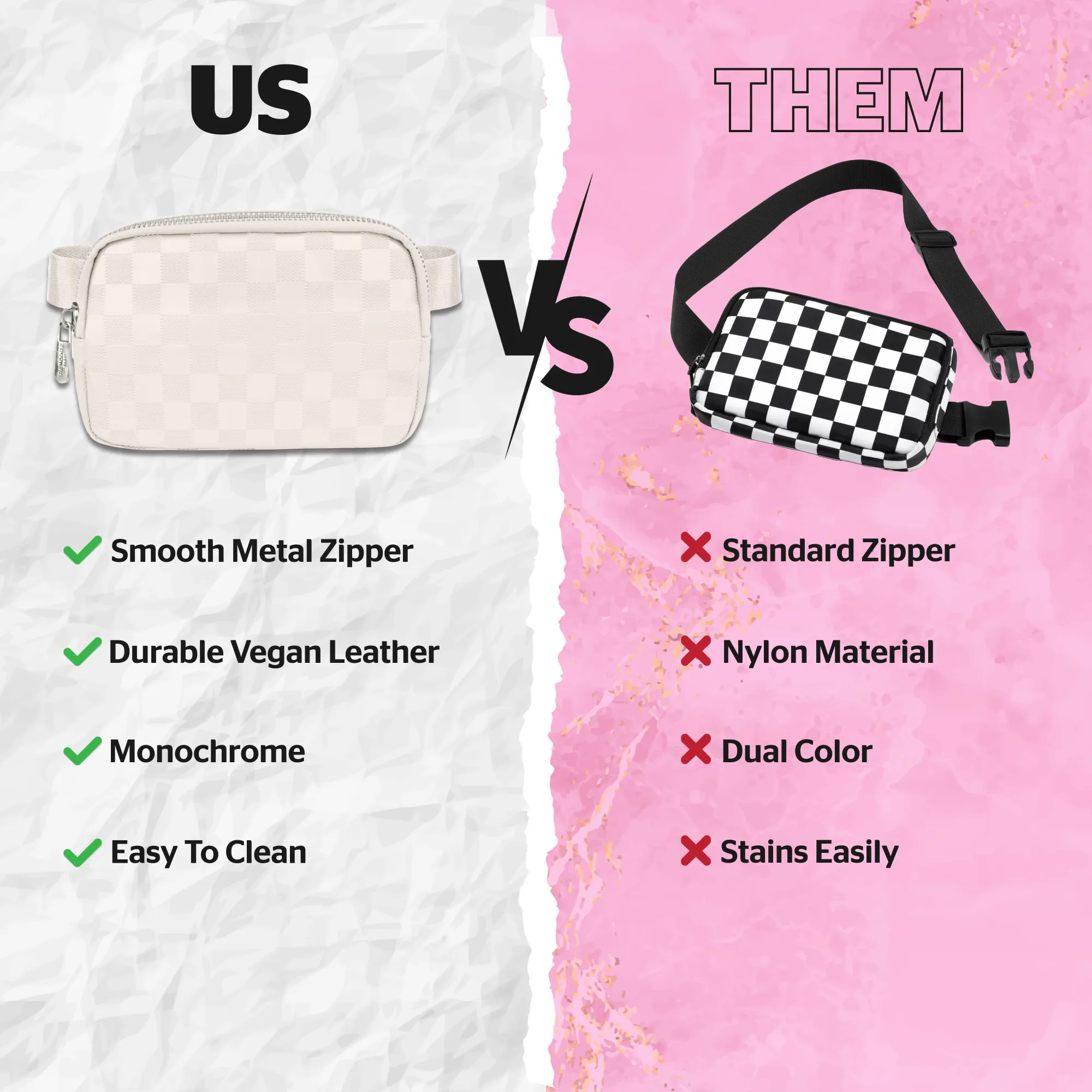 Checkered Belt Bag - White Fanny Pack For Women - Crossbody Waist Bag