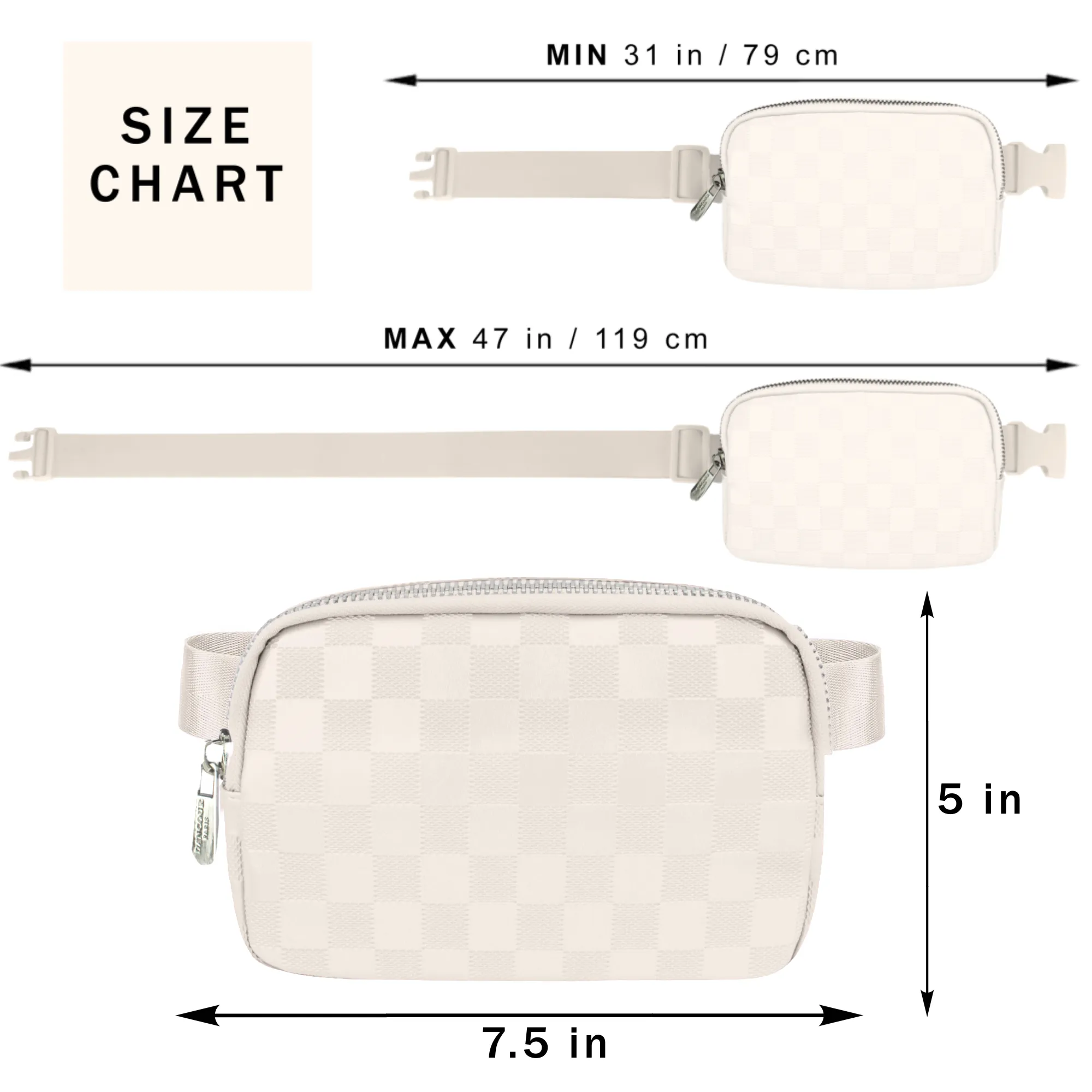 Checkered Belt Bag - White Fanny Pack For Women - Crossbody Waist Bag