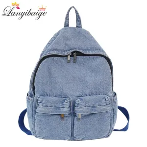 Christmas Gift Fashion blue denim fabric unisex backpack women large capacity school bags for teenager girls school backpack shoulder bags