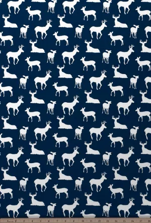 Deer Silhouette Premier Navy White Fabric By Premier Prints