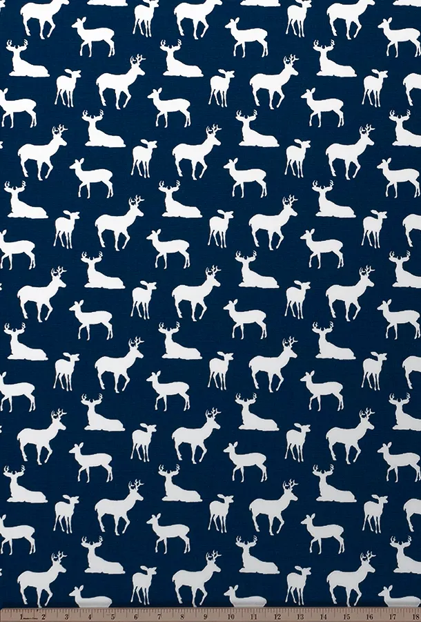 Deer Silhouette Premier Navy White Fabric By Premier Prints