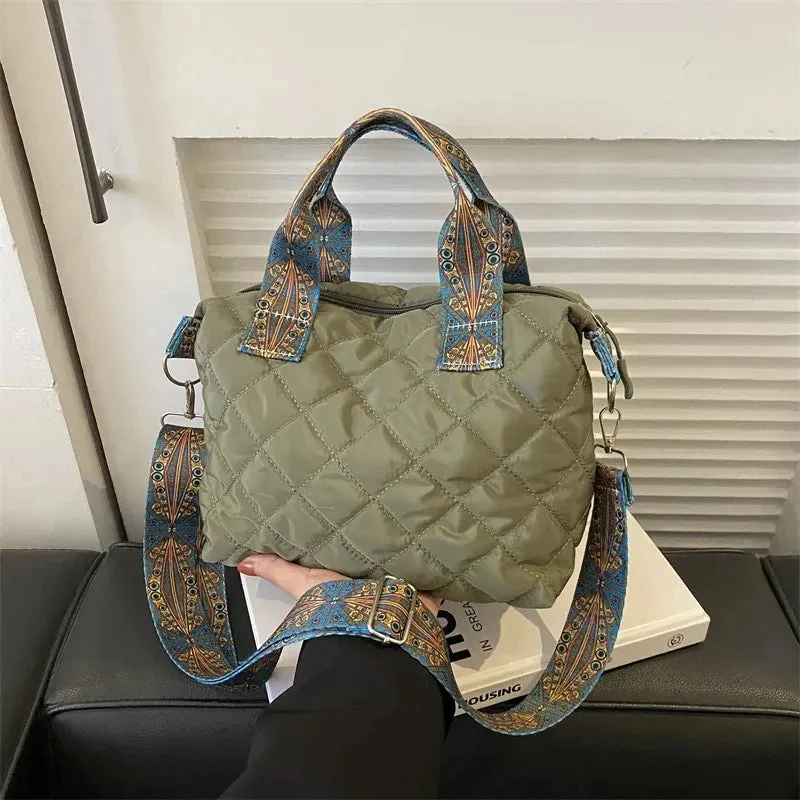 Fashion Nylon Women's Wide Strap Shoulder Saddle Purse Handbag Large Capacity Crossbody Tote Bag