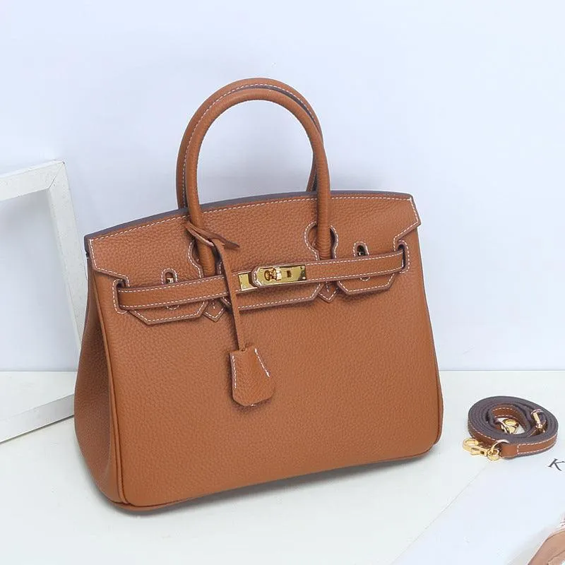 Genuine Pebbled Leather Handbag Gold Tone Must-have Leather Designer Bag, Classic Shoulder Bag, Crossbody Bag, Gift For Her