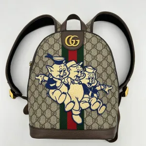 Gucci GG Supreme Canvas Three Little Pigs Brown Backpack