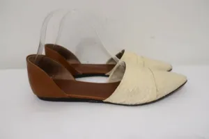 Jenni Kayne d'Orsay Flats Cream Snakeskin & Brown Leather Size 37.5