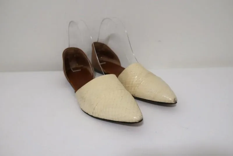 Jenni Kayne d'Orsay Flats Cream Snakeskin & Brown Leather Size 37.5