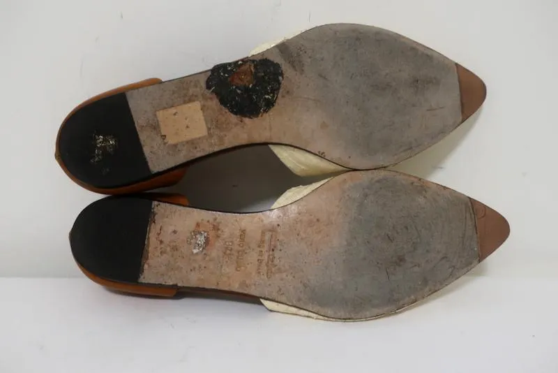 Jenni Kayne d'Orsay Flats Cream Snakeskin & Brown Leather Size 37.5