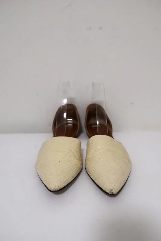 Jenni Kayne d'Orsay Flats Cream Snakeskin & Brown Leather Size 37.5