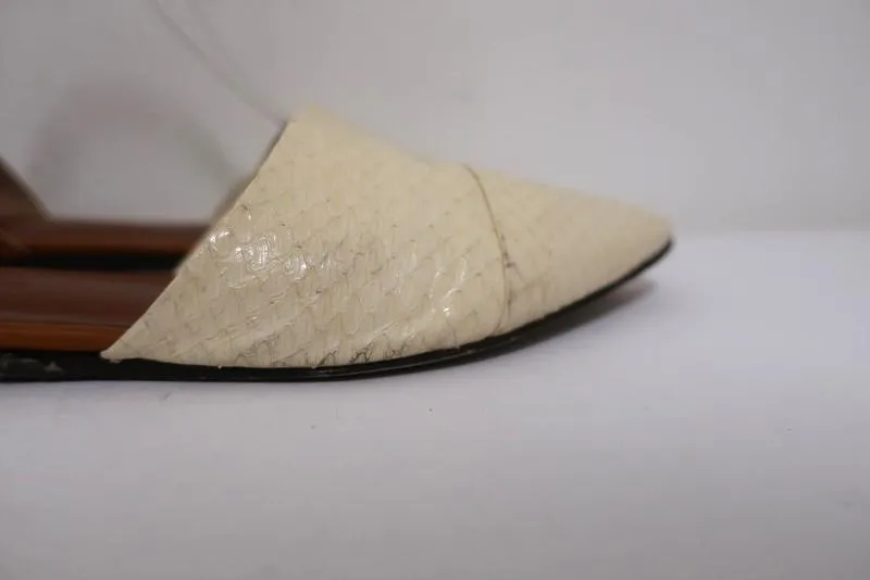 Jenni Kayne d'Orsay Flats Cream Snakeskin & Brown Leather Size 37.5