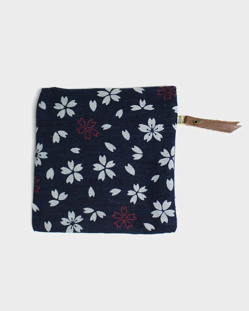 Kiriko Original Flat Zipper Pouch, Small, Dark Indigo Sakura