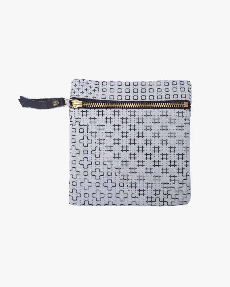 Kiriko Original Flat Zipper Pouch, Small, White Sashiko