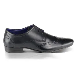 Leather Fleet Smart Formal Leather Brogue Shoe - Black