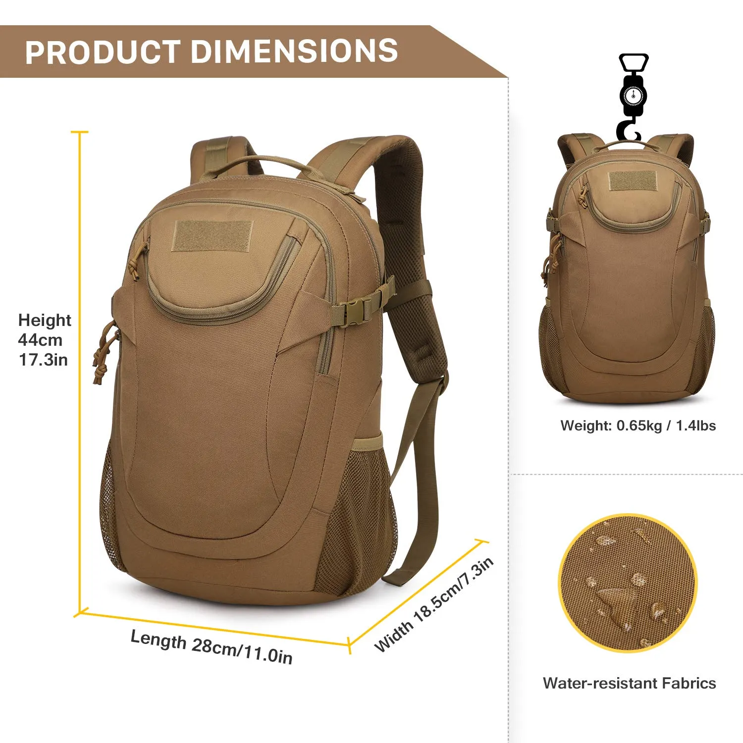 Mardingtop 25L Tactical Backpacks Molle Hiking daypacks for Camping Hiking Military Traveling (M6260-25L-Khaki, 25L)