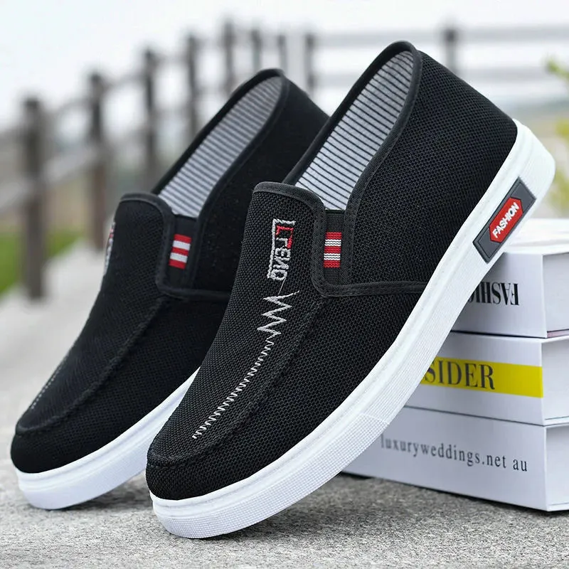 Men Casual Canvas Shoes Soft Slip on Loafers Old Beijing Breathable Flats Moccasin Lightweight Cloth Shoes New Men Sneakers