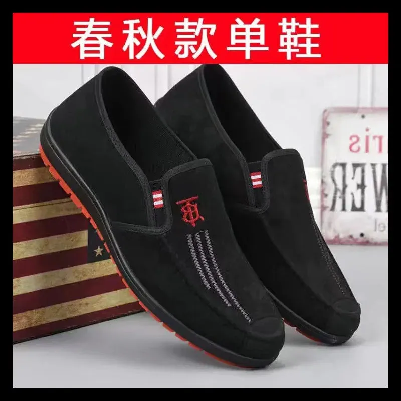 Men Casual Canvas Shoes Soft Slip on Loafers Old Beijing Breathable Flats Moccasin Lightweight Cloth Shoes New Men Sneakers