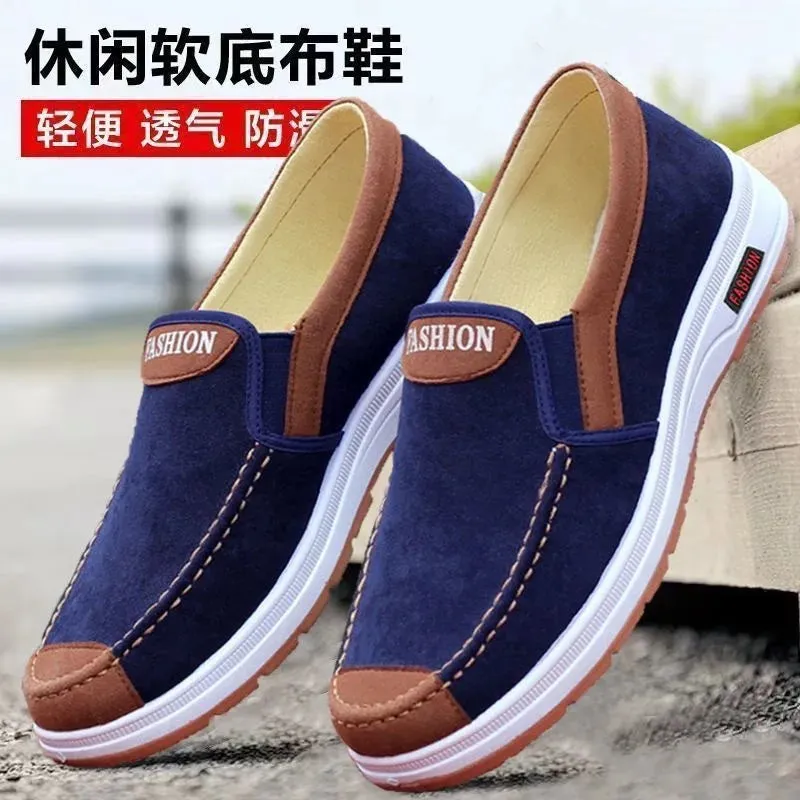 Men Casual Canvas Shoes Soft Slip on Loafers Old Beijing Breathable Flats Moccasin Lightweight Cloth Shoes New Men Sneakers