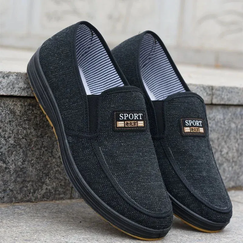 Men Casual Canvas Shoes Soft Slip on Loafers Old Beijing Breathable Flats Moccasin Lightweight Cloth Shoes New Men Sneakers