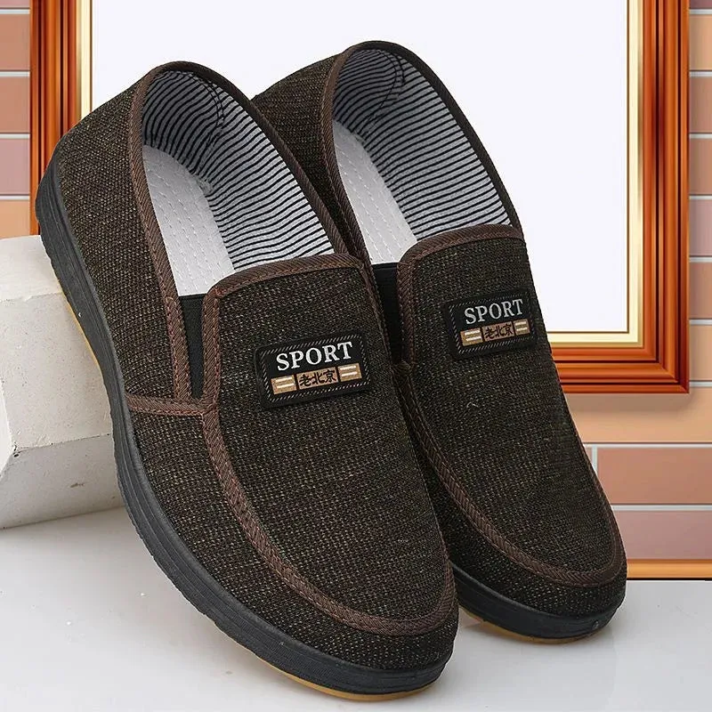 Men Casual Canvas Shoes Soft Slip on Loafers Old Beijing Breathable Flats Moccasin Lightweight Cloth Shoes New Men Sneakers