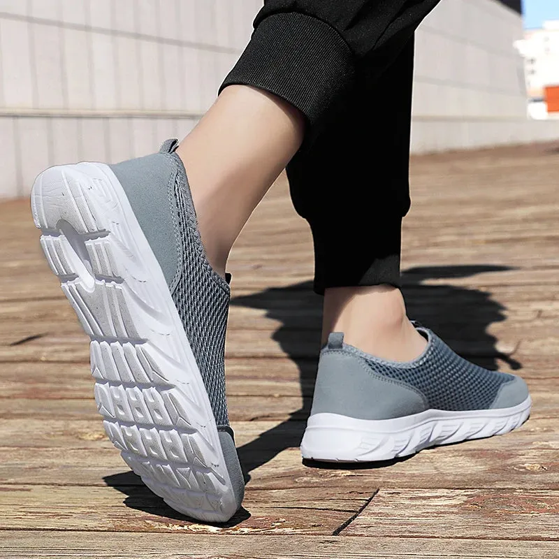 Men Shoes Summer Breathable Mesh Soft Lightweight Walking Casual Travel Shoes Male Loafers Slip-On Sneakers Big Size 39-46