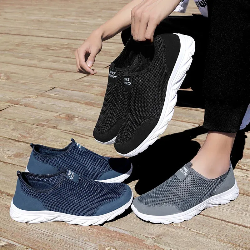 Men Shoes Summer Breathable Mesh Soft Lightweight Walking Casual Travel Shoes Male Loafers Slip-On Sneakers Big Size 39-46