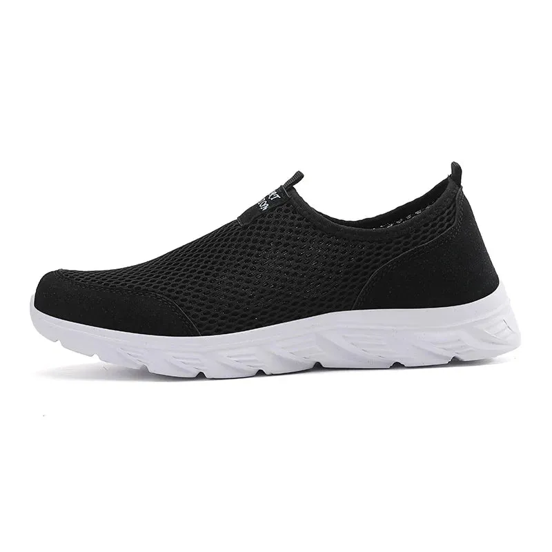 Men Shoes Summer Breathable Mesh Soft Lightweight Walking Casual Travel Shoes Male Loafers Slip-On Sneakers Big Size 39-46
