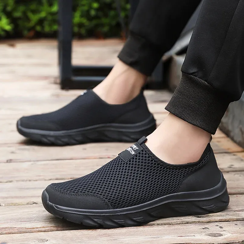 Men Shoes Summer Breathable Mesh Soft Lightweight Walking Casual Travel Shoes Male Loafers Slip-On Sneakers Big Size 39-46